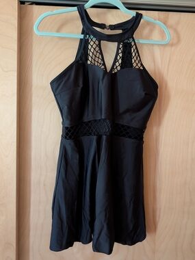 Black Mesh Accent Swim Dress And Shorts